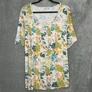 Avenue 22 24 2X Women's Top Shirt Floral Tropical Print Short Sleeve Scoop Neck